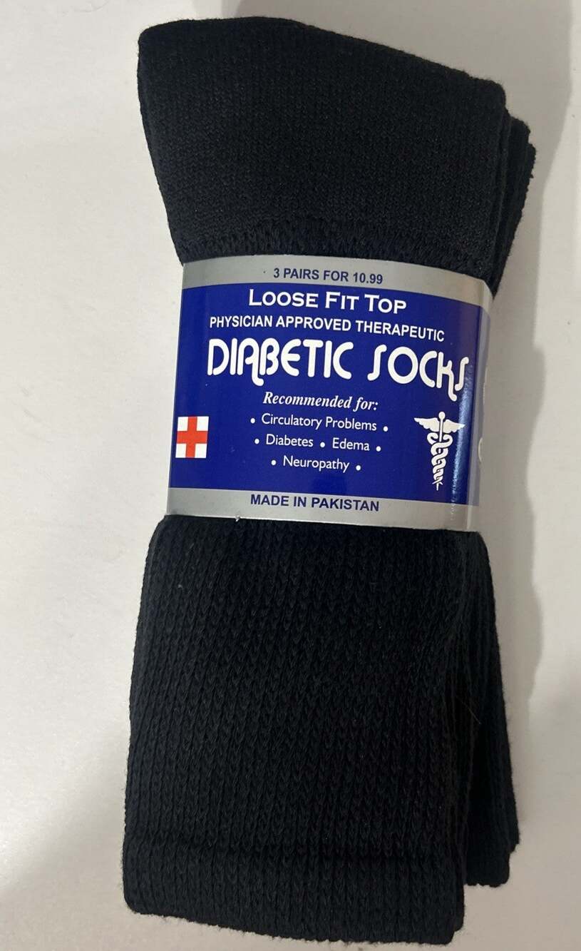 3 Pairs Diabetic CREW circulatory Socks Health Men’s 10-13 Cotton black